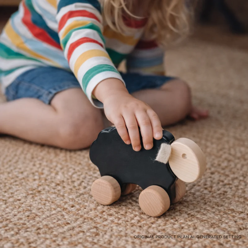 Pratum wooden sheep on wheels – children's toy TheWickerStories