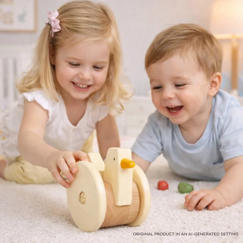 Petra wooden hen on wheels – toy for children TheWickerStories