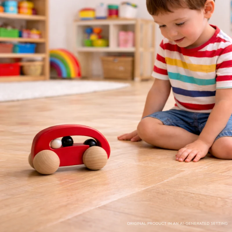 Parvuli wooden car with 3 beads – children's toy TheWickerStories