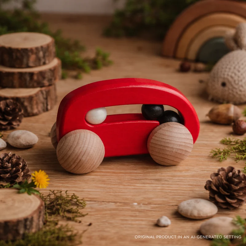 Parvuli wooden car with 3 beads – children's toy TheWickerStories
