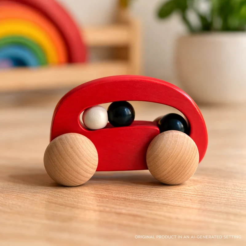 Parvuli wooden car with 3 beads – children's toy TheWickerStories