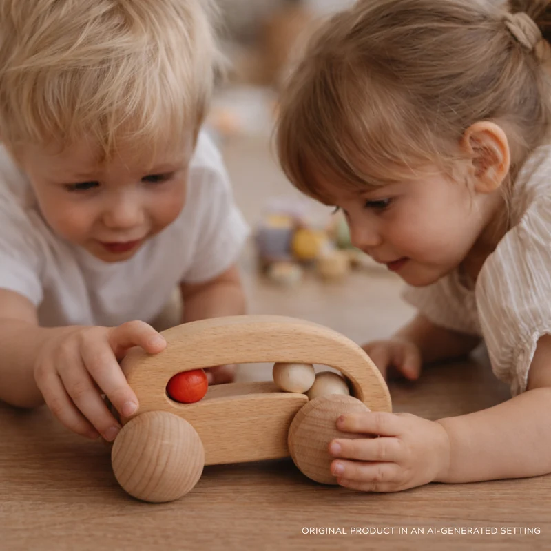 Parvuli wooden car with beads – toy for children by TheWickerStories