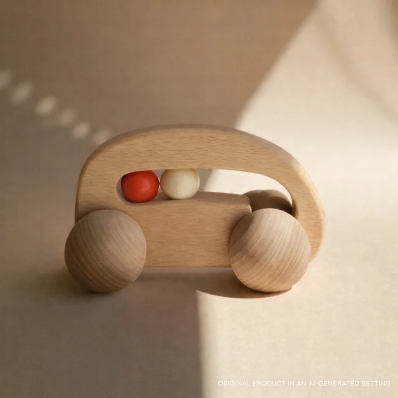 Parvuli wooden car with beads – toy for children by TheWickerStories