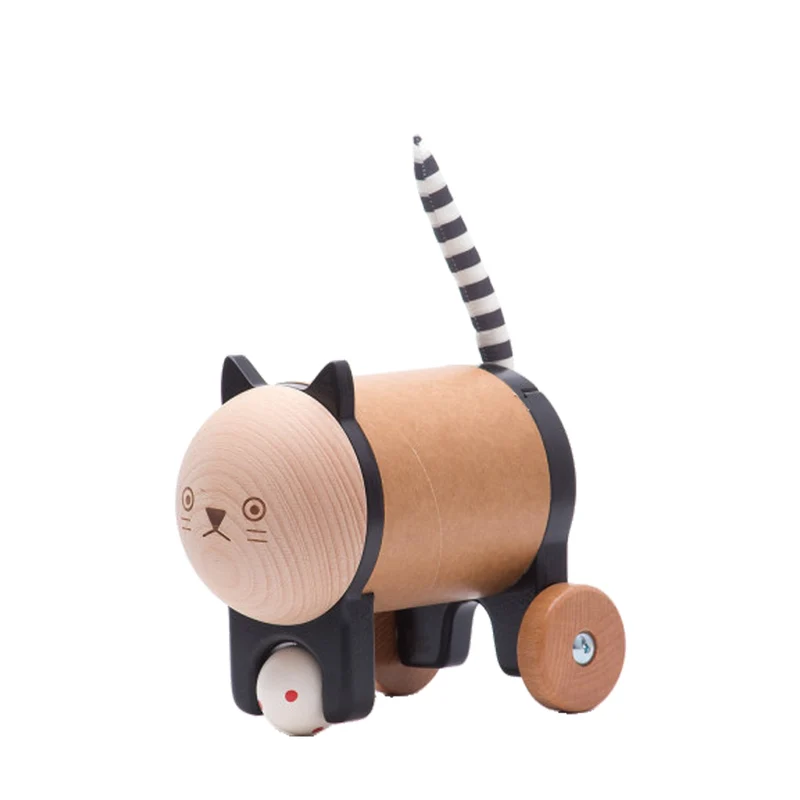 Puer wooden kitten on wheels – wicker toy for kids from TheWickerStories