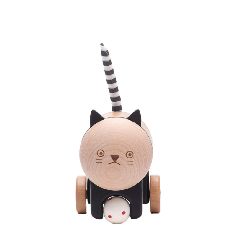 Puer wooden kitten on wheels – wicker toy for kids from TheWickerStories