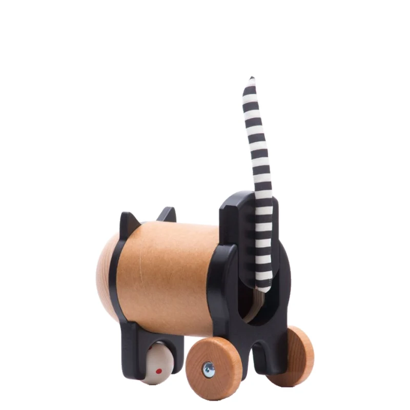 Puer wooden kitten on wheels – wicker toy for kids from TheWickerStories
