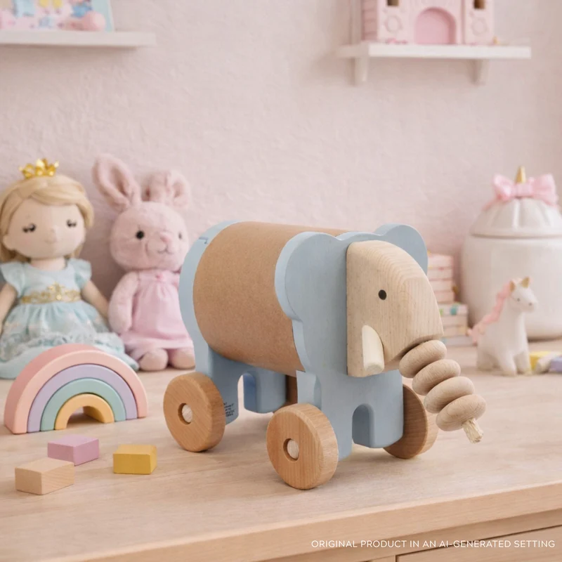 Parvia wooden elephant on wheels – children's toy TheWickerStories