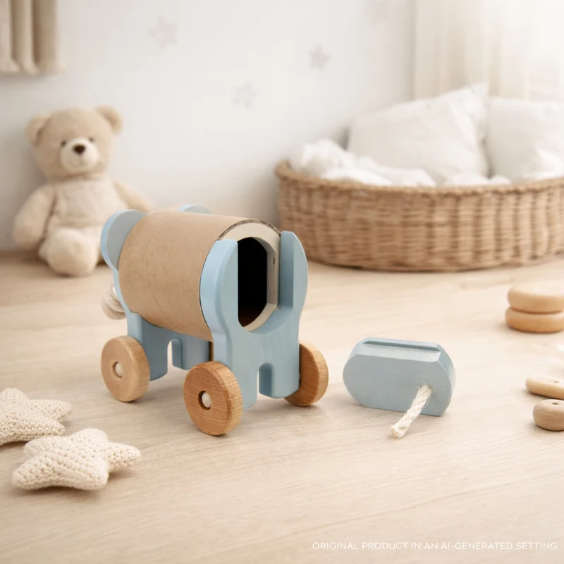 Parvia wooden elephant on wheels – children's toy TheWickerStories