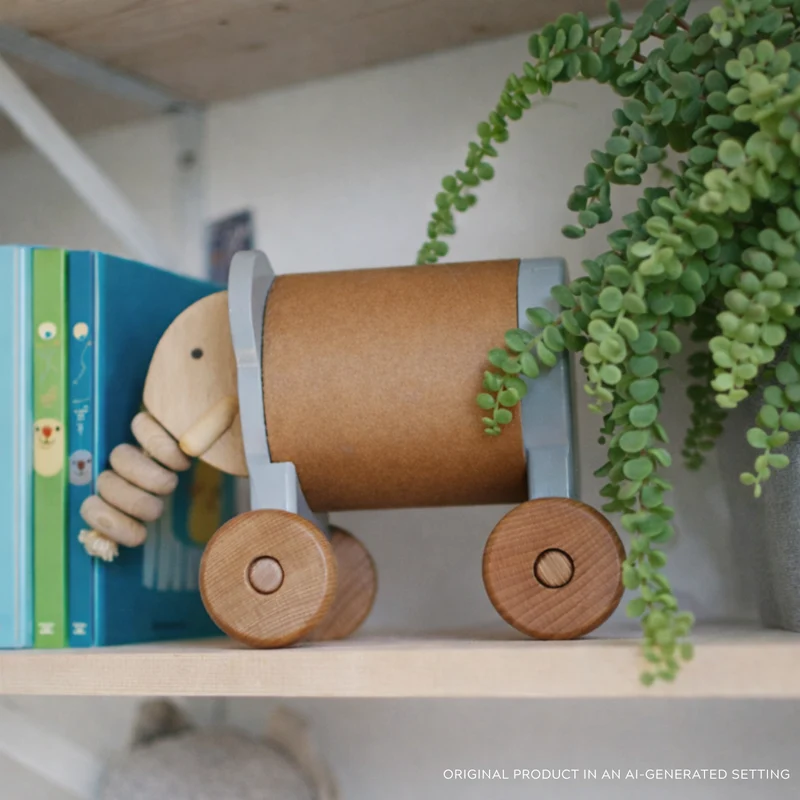 Parvia wooden elephant on wheels – children's toy TheWickerStories