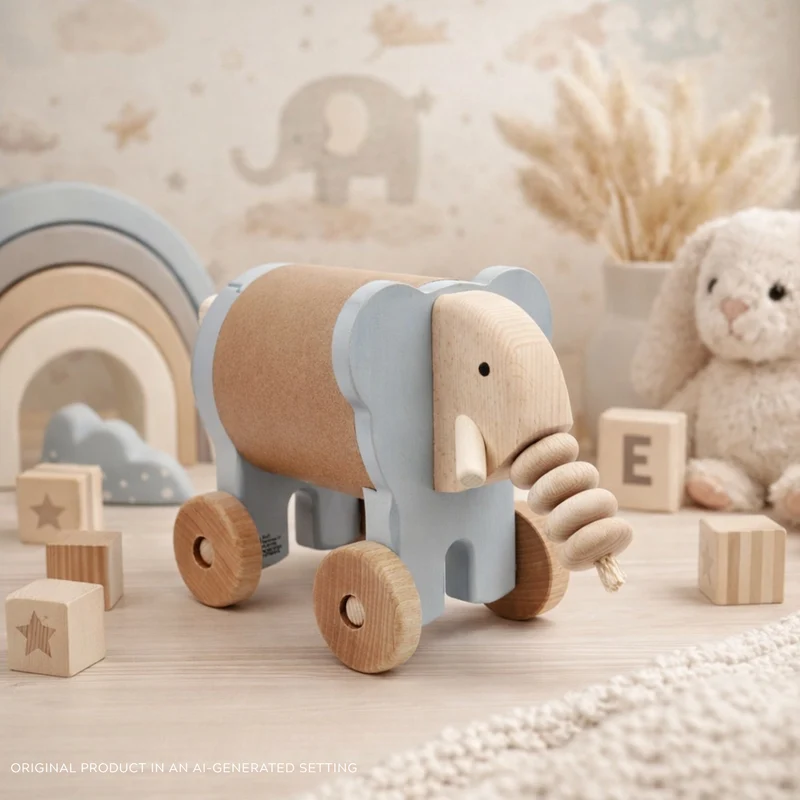 Parvia wooden elephant on wheels – children's toy TheWickerStories
