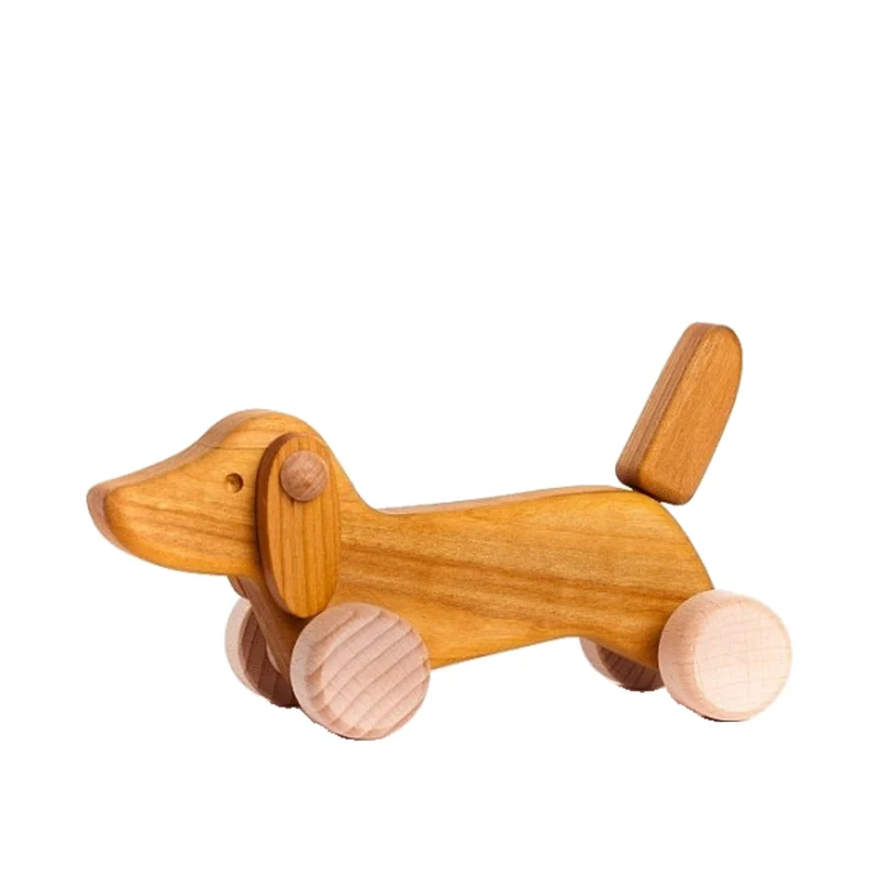 Pueria wooden dachshund on wheels – children's toy by TheWickerStories