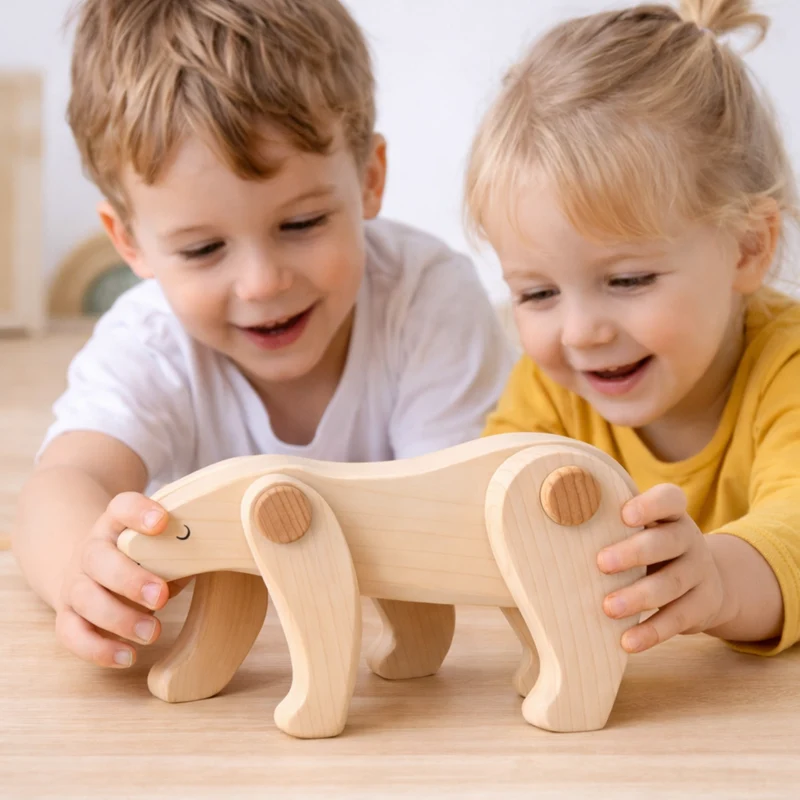 Pinoria wooden polar bear – animal figurine with movable legs TheWickerStories