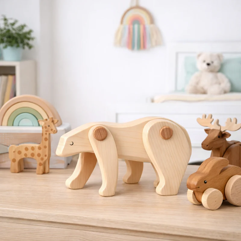 Pinoria wooden polar bear – animal figurine with movable legs TheWickerStories