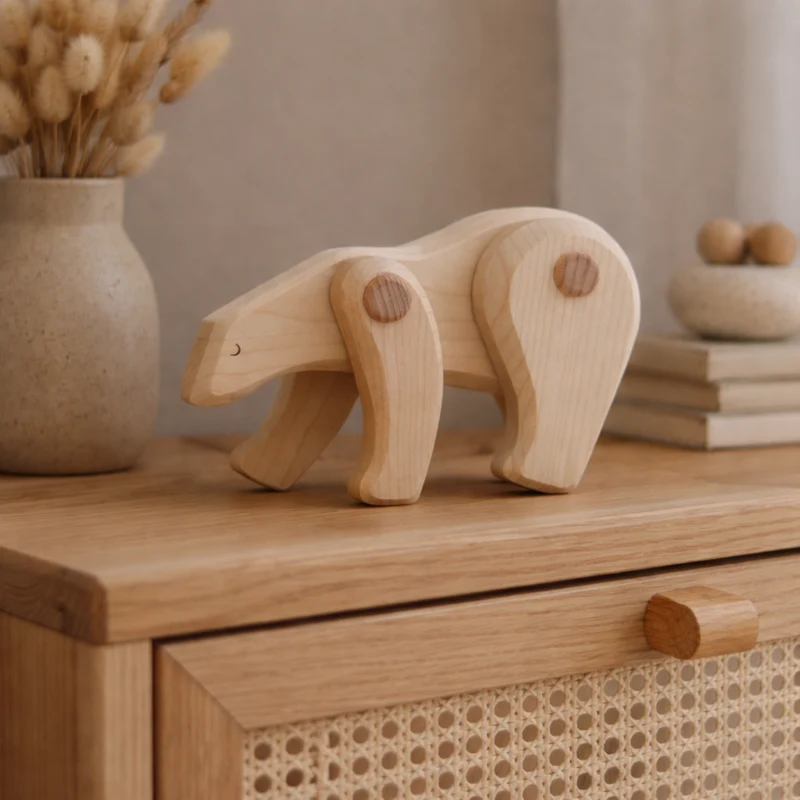 Pinoria wooden polar bear – animal figurine with movable legs TheWickerStories