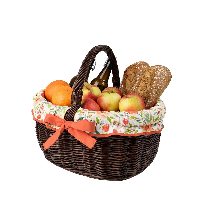 Werburga wicker shopping basket with orange trim, with a handle from TheWickerStories