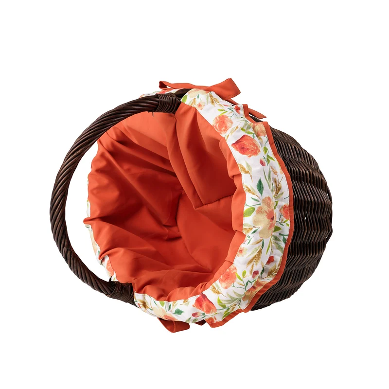 Werburga wicker shopping basket with orange trim, with a handle from TheWickerStories