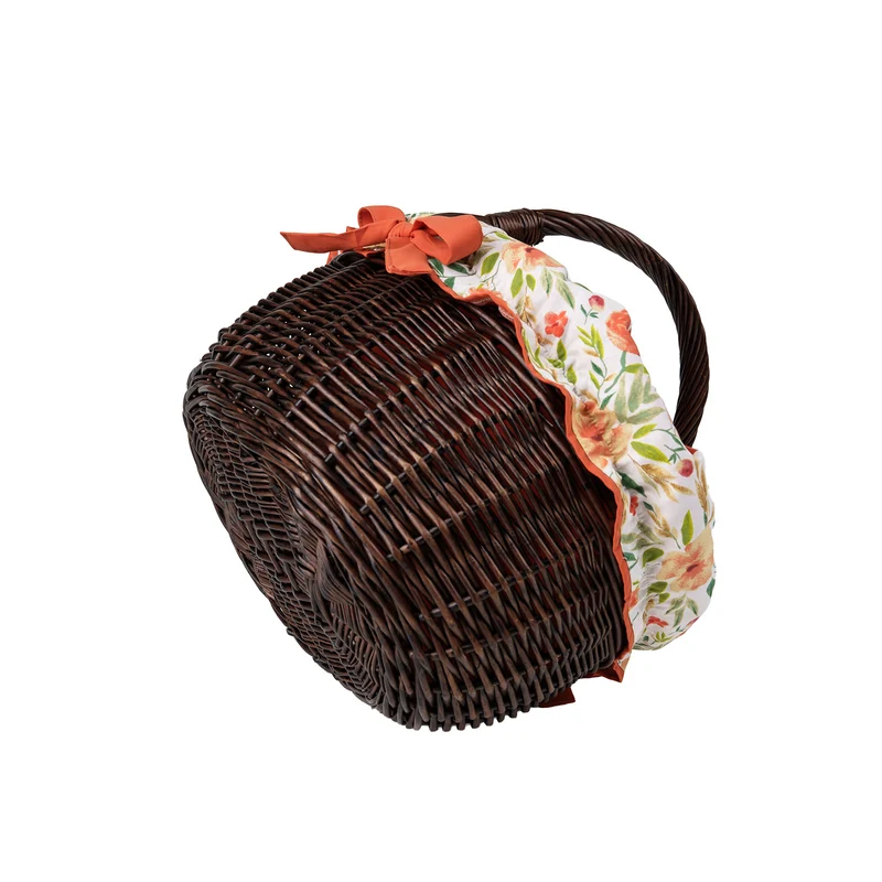 Werburga wicker shopping basket with orange trim, with a handle from TheWickerStories