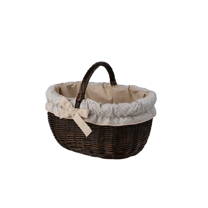 Werburga wicker shopping basket with beige trim and handle by TheWickerStories