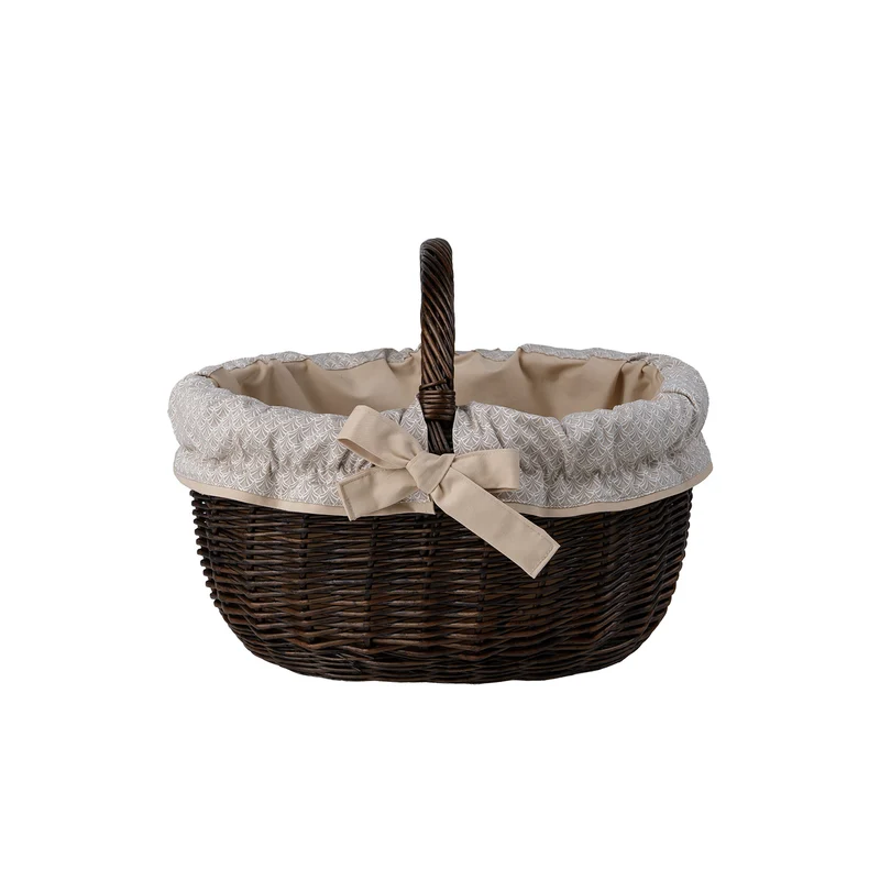 Werburga wicker shopping basket with beige trim and handle by TheWickerStories