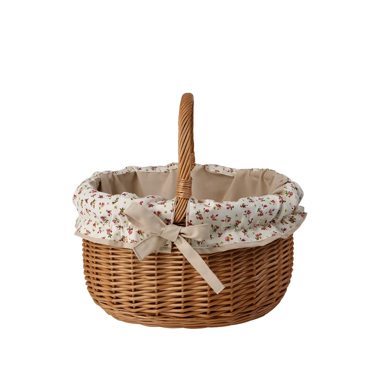 Werburga wicker shopping basket with beige trim and handle TheWickerStories