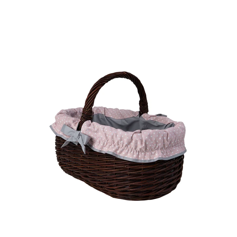 Felis wicker shopping basket with gray trim and handle from TheWickerStories