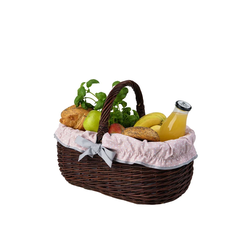 Felis wicker shopping basket with gray trim and handle from TheWickerStories