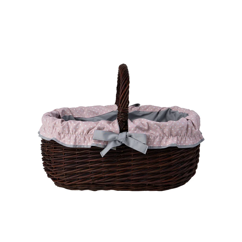 Felis wicker shopping basket with gray trim and handle from TheWickerStories