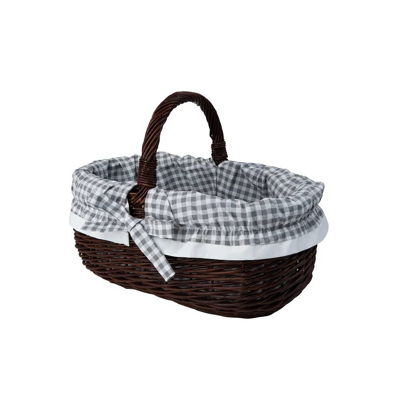 Felis wicker shopping basket with gray trim and a TheWickerStories handle