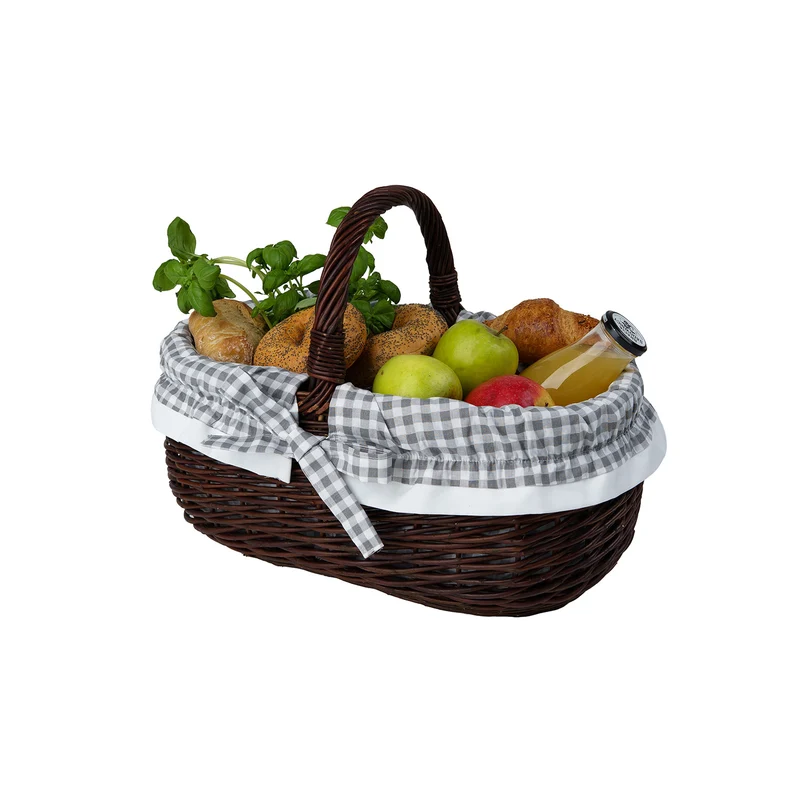 Felis wicker shopping basket with gray trim and a TheWickerStories handle