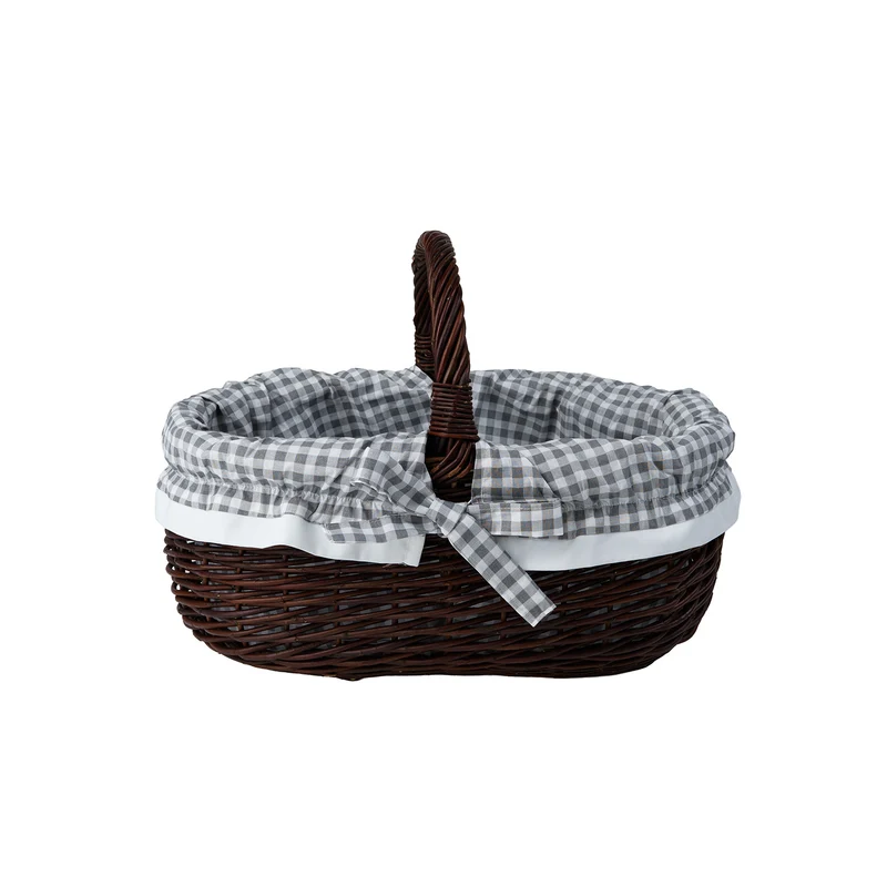 Felis wicker shopping basket with gray trim and a TheWickerStories handle