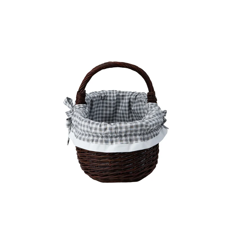 Felis wicker shopping basket with gray trim and a TheWickerStories handle