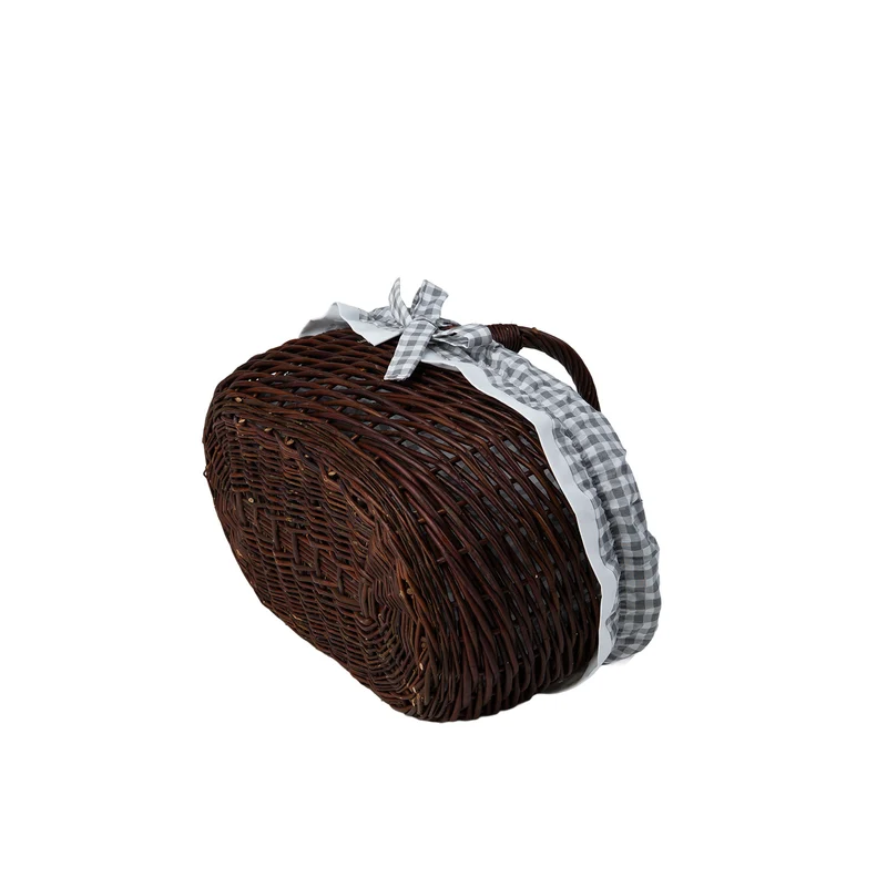 Felis wicker shopping basket with gray trim and a TheWickerStories handle