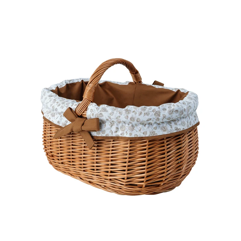 Wendissa wicker shopping basket, mushroom and picnic basket, decorative gift basket with trim TheWickerStories