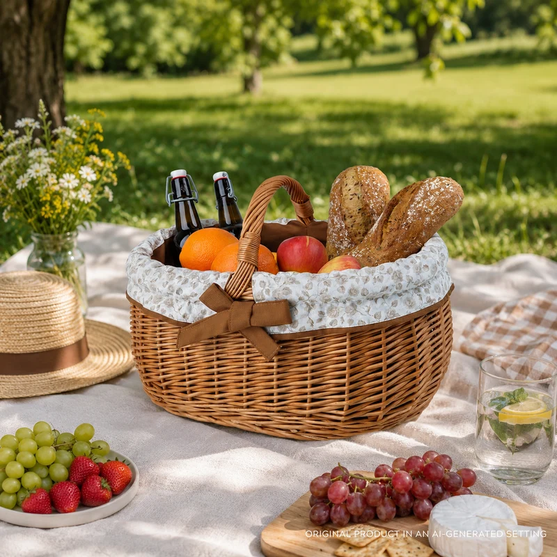 Wendissa wicker shopping basket, mushroom and picnic basket, decorative gift basket with trim TheWickerStories