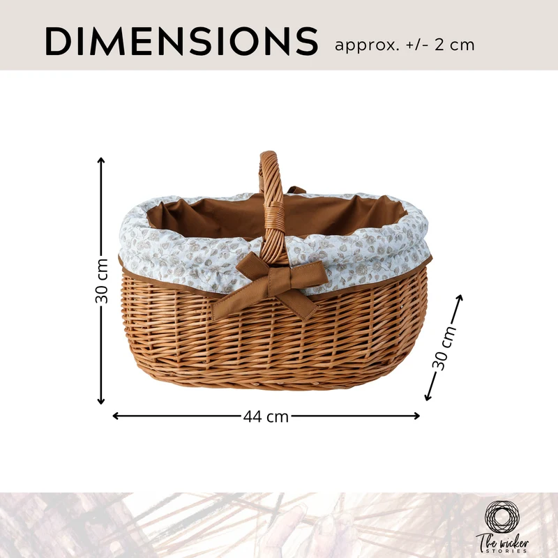 Wendissa wicker shopping basket, mushroom and picnic basket, decorative gift basket with trim TheWickerStories
