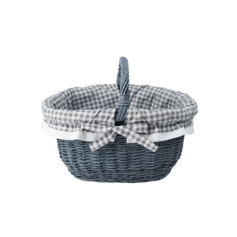 Walerissa wicker shopping basket with gray trim and TheWickerStories handle
