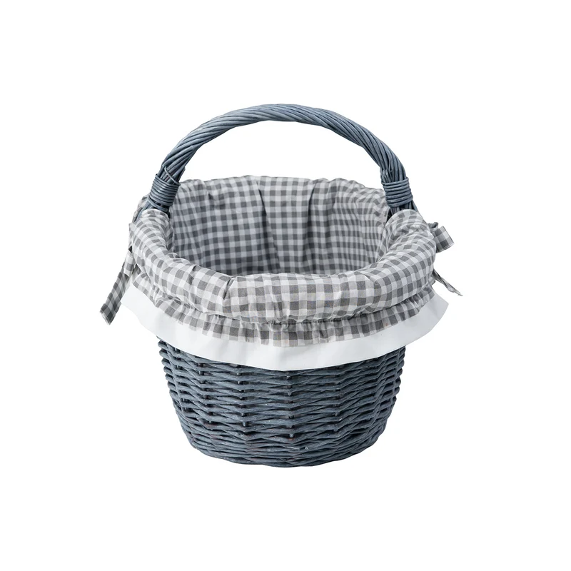 Walerissa wicker shopping basket with gray trim and TheWickerStories handle
