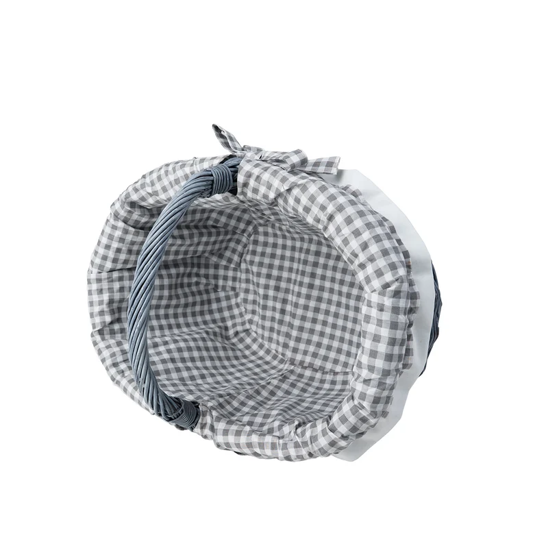 Walerissa wicker shopping basket with gray trim and TheWickerStories handle