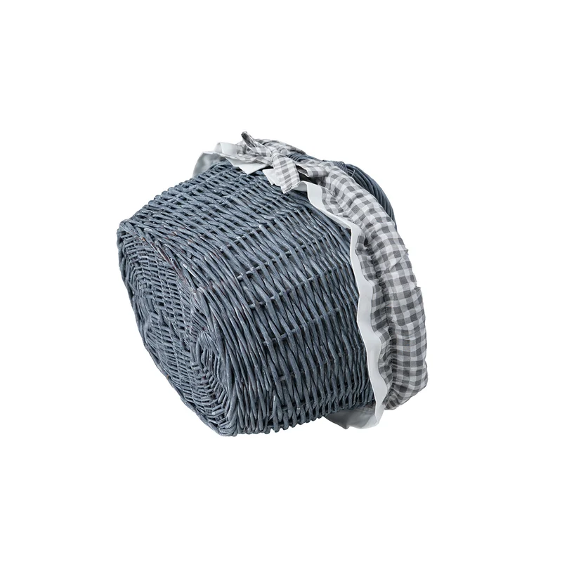Walerissa wicker shopping basket with gray trim and TheWickerStories handle