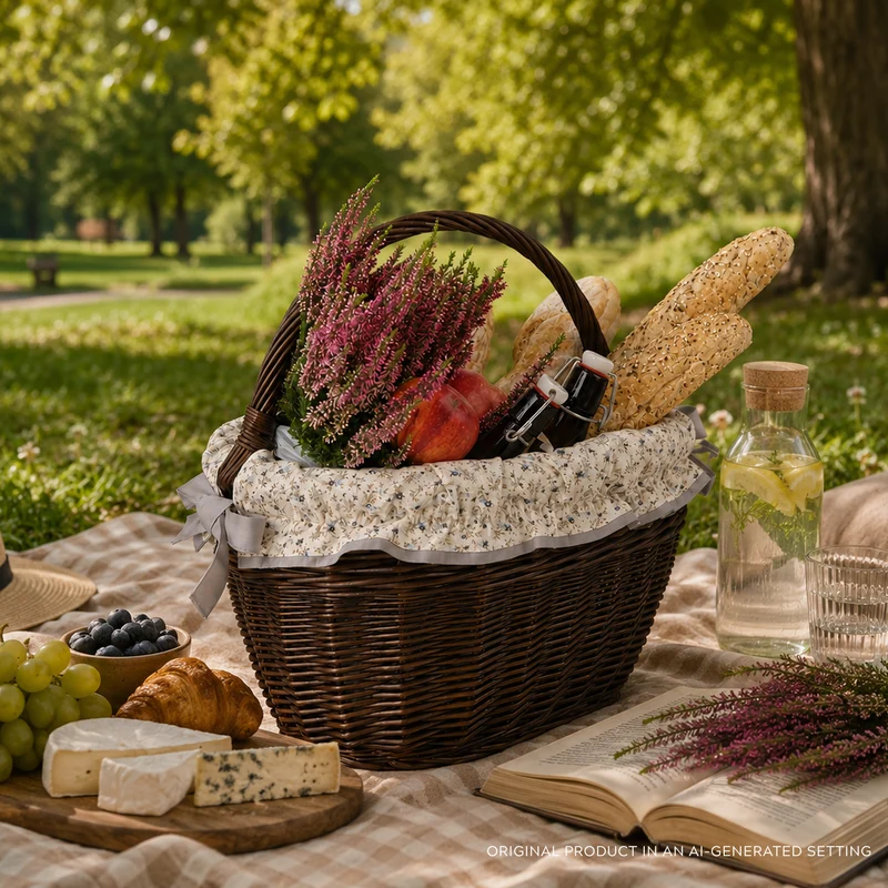 Walissa wicker shopping basket, mushroom and picnic basket, decorative gift basket with trim TheWickerStories