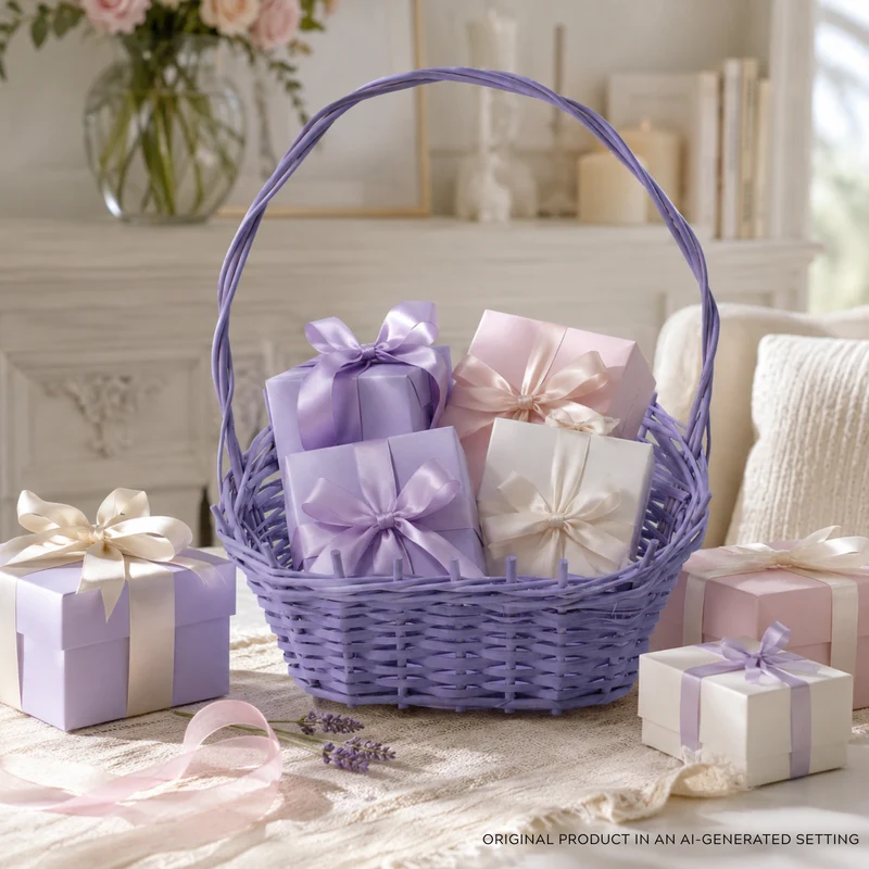 Zisoria wicker gift basket with dartki for flowers and sweets, with tall handle, set of 3 TheWickerStories