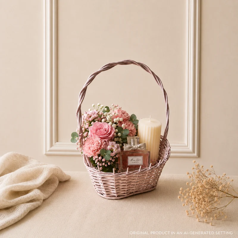 Zisoria wicker gift basket with compartments for flowers and sweets, high handle, set of 3, TheWickerStories