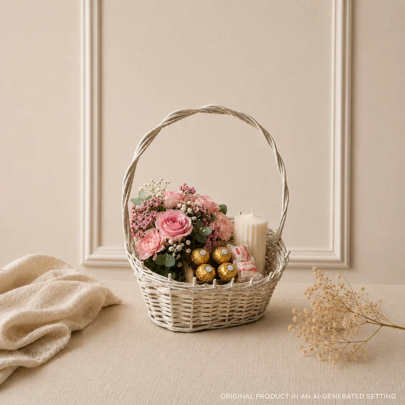 Zisoria wicker gift basket for flowers and sweets with a high handle, set of 3 pieces TheWickerStories