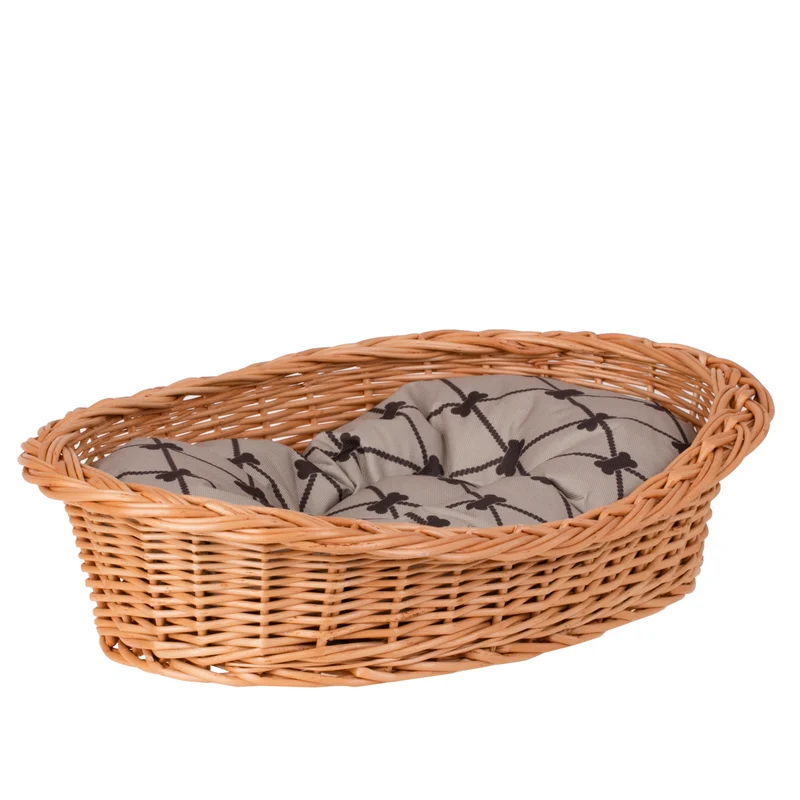 Enovia wicker pet basket with cushion for dogs and cats TheWickerStories