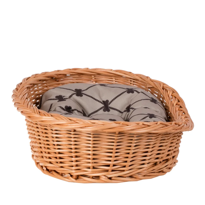 Enovia wicker pet basket with cushion for dogs and cats TheWickerStories