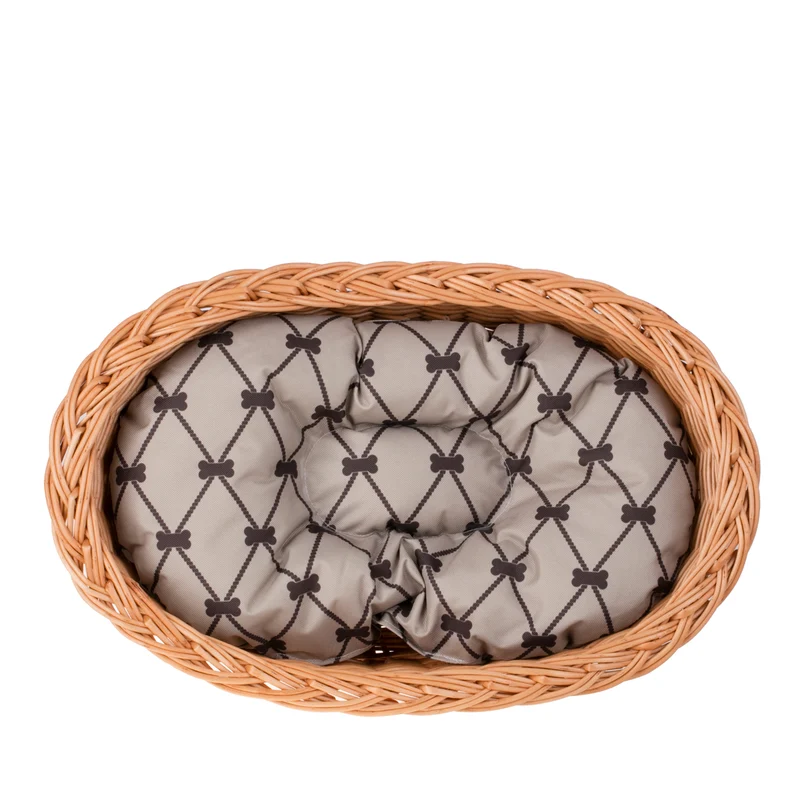 Enovia wicker pet basket with cushion for dogs and cats TheWickerStories