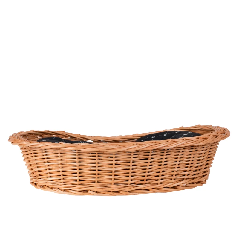 Enovia wicker basket for dog and cat with black cushion TheWickerStories