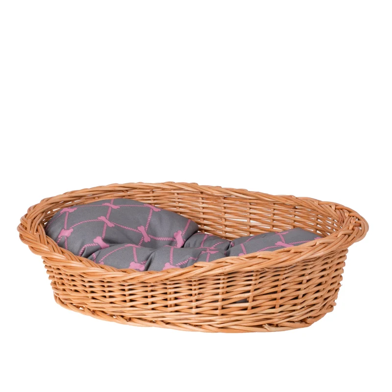 Enovia wicker basket for dog and cat with cushion and low entry TheWickerStories