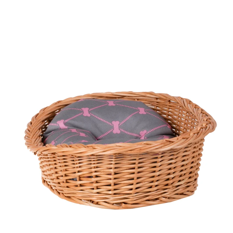 Enovia wicker basket for dog and cat with cushion and low entry TheWickerStories