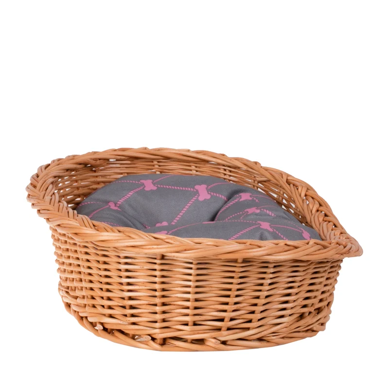 Enovia wicker basket for dog and cat with cushion and low entry TheWickerStories